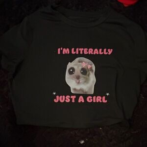 SHEIN Black Crop Top with Pink Text and Cute Graphic